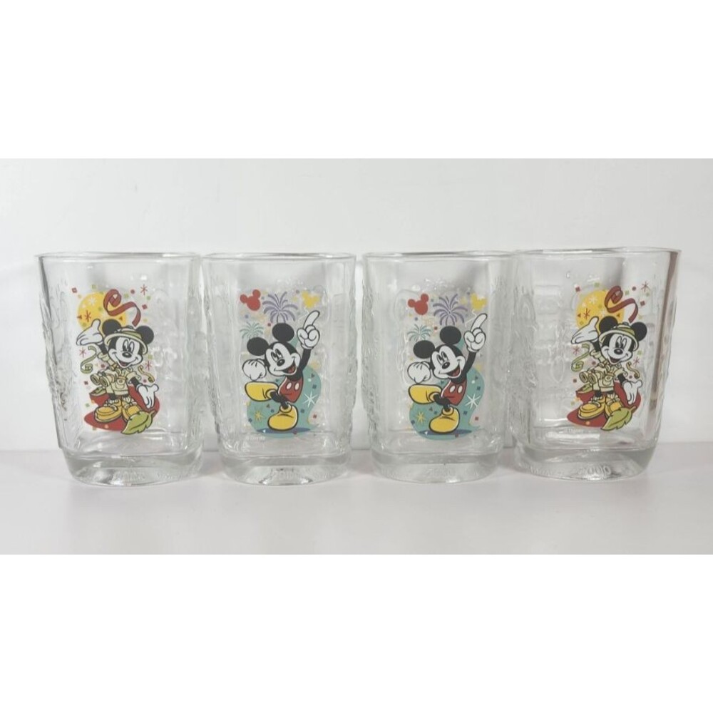 Walt Disney World Celebration Glasses McDonalds 2000 Mickey Mouse Lot Of 4 EUC
